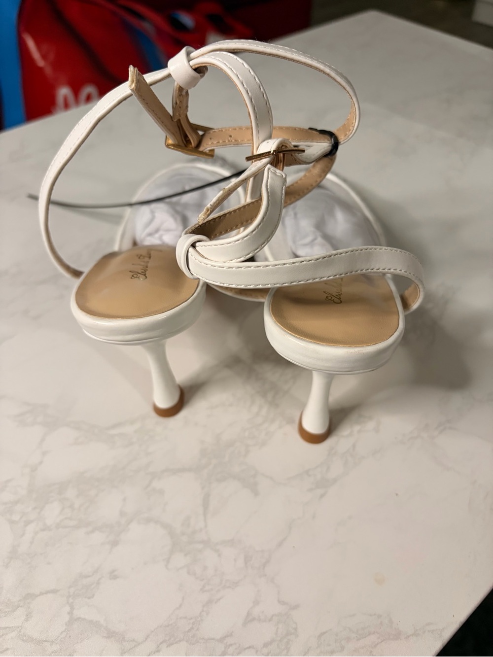 Pointed-Toe White Rhinestone Ankle-Strap Heels - Picture 6 of 8